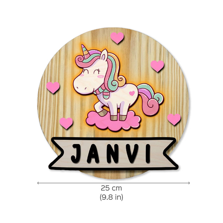 Kids Circular 3D Unicorn Themed Nameplate with Lights