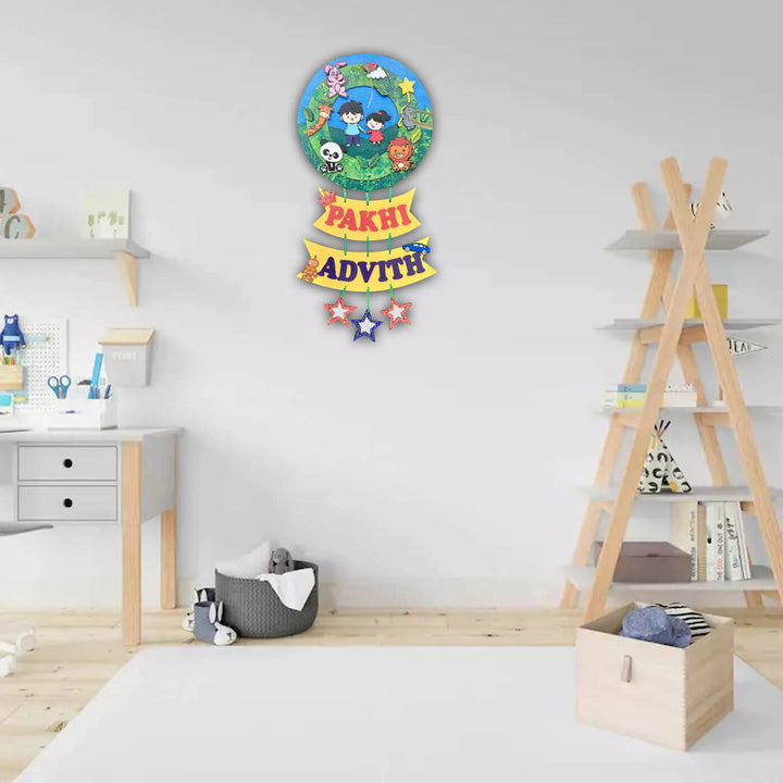 Hand Painted Sibling Special Personalised Kids Name Plate 17 - Mounted on Kids Room Wall