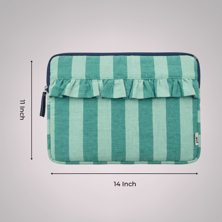 "Elenor" Ruffled Laptop Sleeve With Cushioned Padding For Women | Broad Stripes