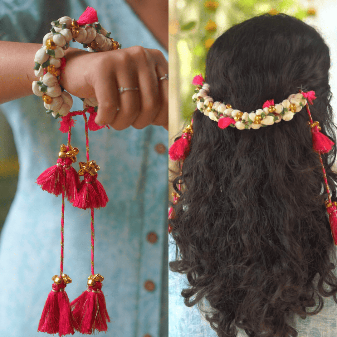 Handcrafted Shola & Ghungroo Tassel Lumba Rakhi for Bhabhi - Pink
