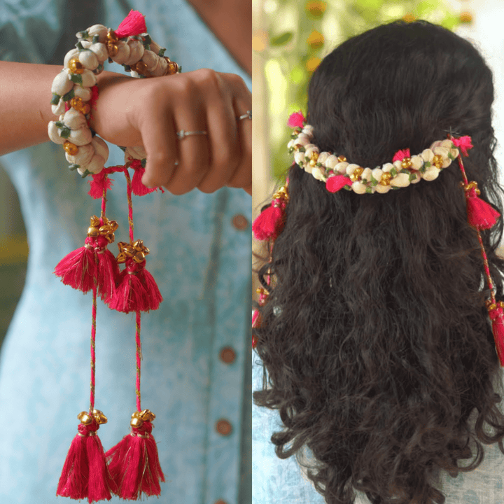 Handcrafted Shola & Ghungroo Tassel Lumba Rakhi for Bhabhi - Pink
