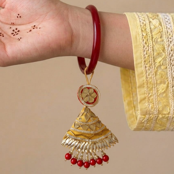 Handcrafted Gota Patti "Kiran" Lumba Rakhi With Roli Chawal for Bhabhi