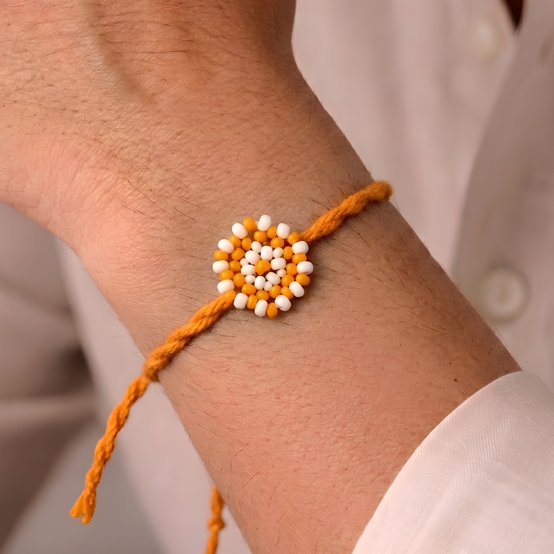 Hand Beaded Chaand Rakhi - Orange