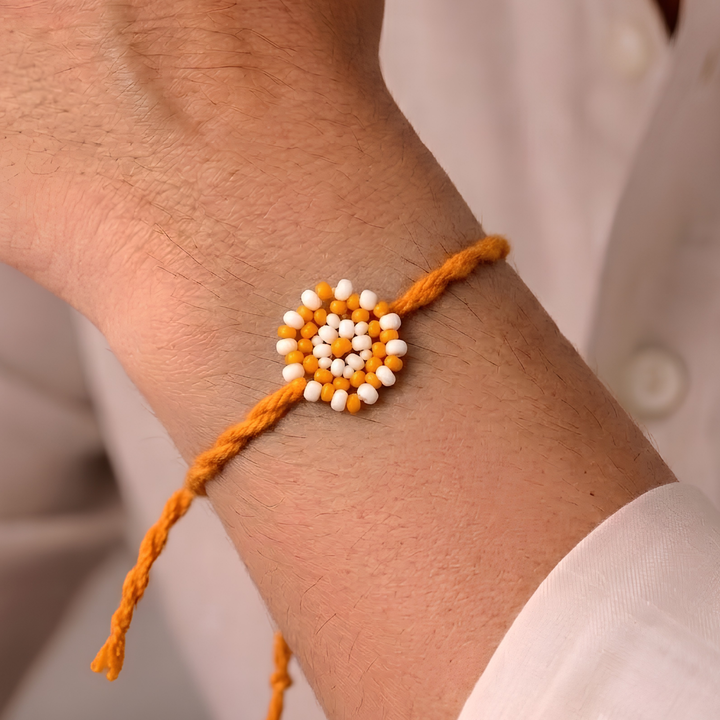 Hand Beaded Chaand Rakhi - Orange