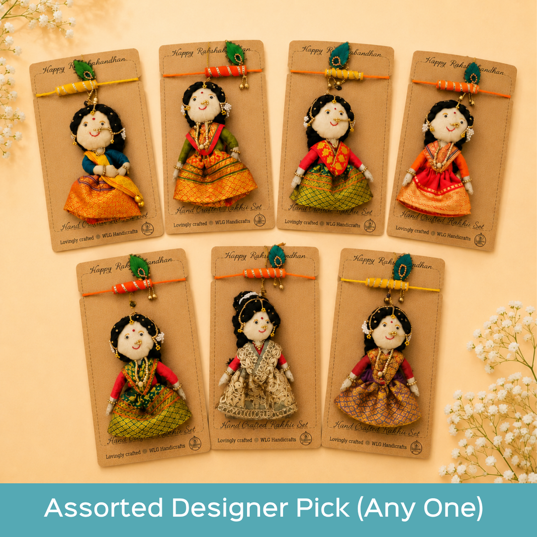 Hand Embroidered Radha Bansuri Rakhi Lumba Set For Bhaiya Bhabhi
