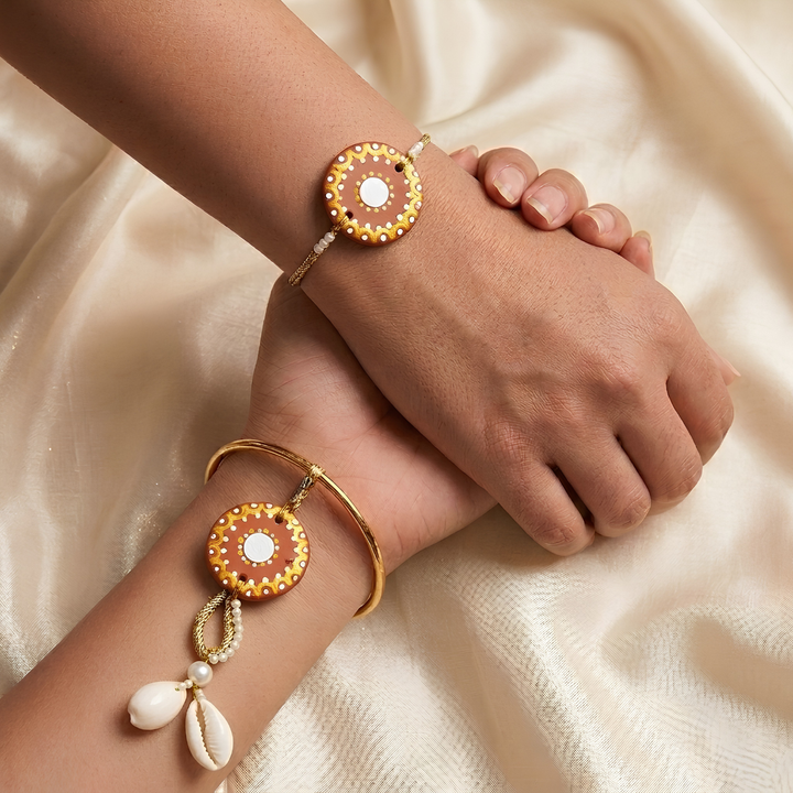 Terracotta Mandala Design Rakhi With Roli Chawal