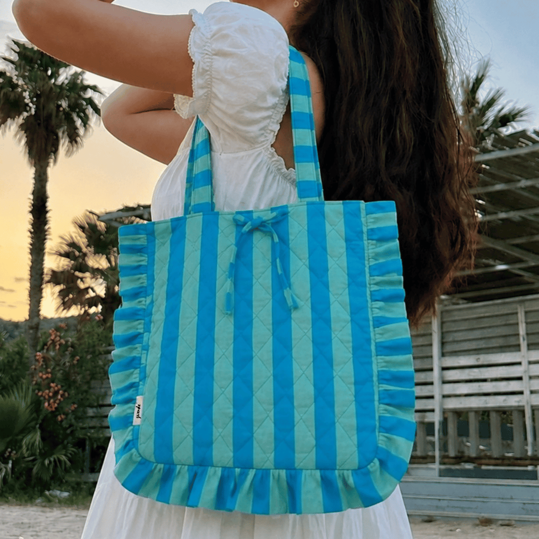 "Belle" Flat Tote Bag With Bow Detail & Magnetic Closure For Women | Broad Stripes