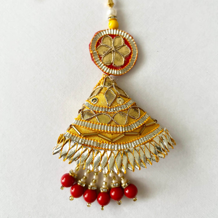 Handcrafted Gota Patti "Kiran" Lumba Rakhi With Roli Chawal for Bhabhi