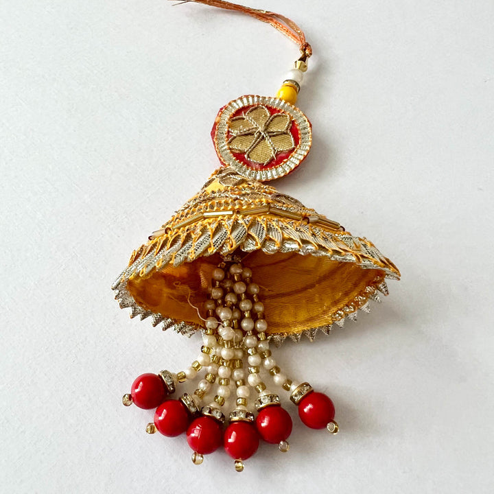 Handcrafted Gota Patti "Kiran" Lumba Rakhi With Roli Chawal for Bhabhi