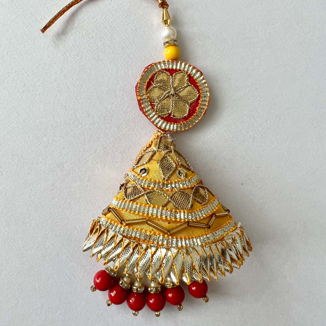 Handcrafted Gota Patti "Kiran" Lumba Rakhi With Roli Chawal for Bhabhi