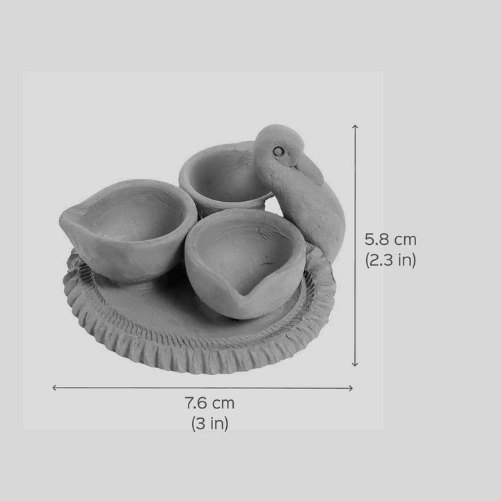 Handmade Raj-Hans Terracotta Holder with 3 Diyas