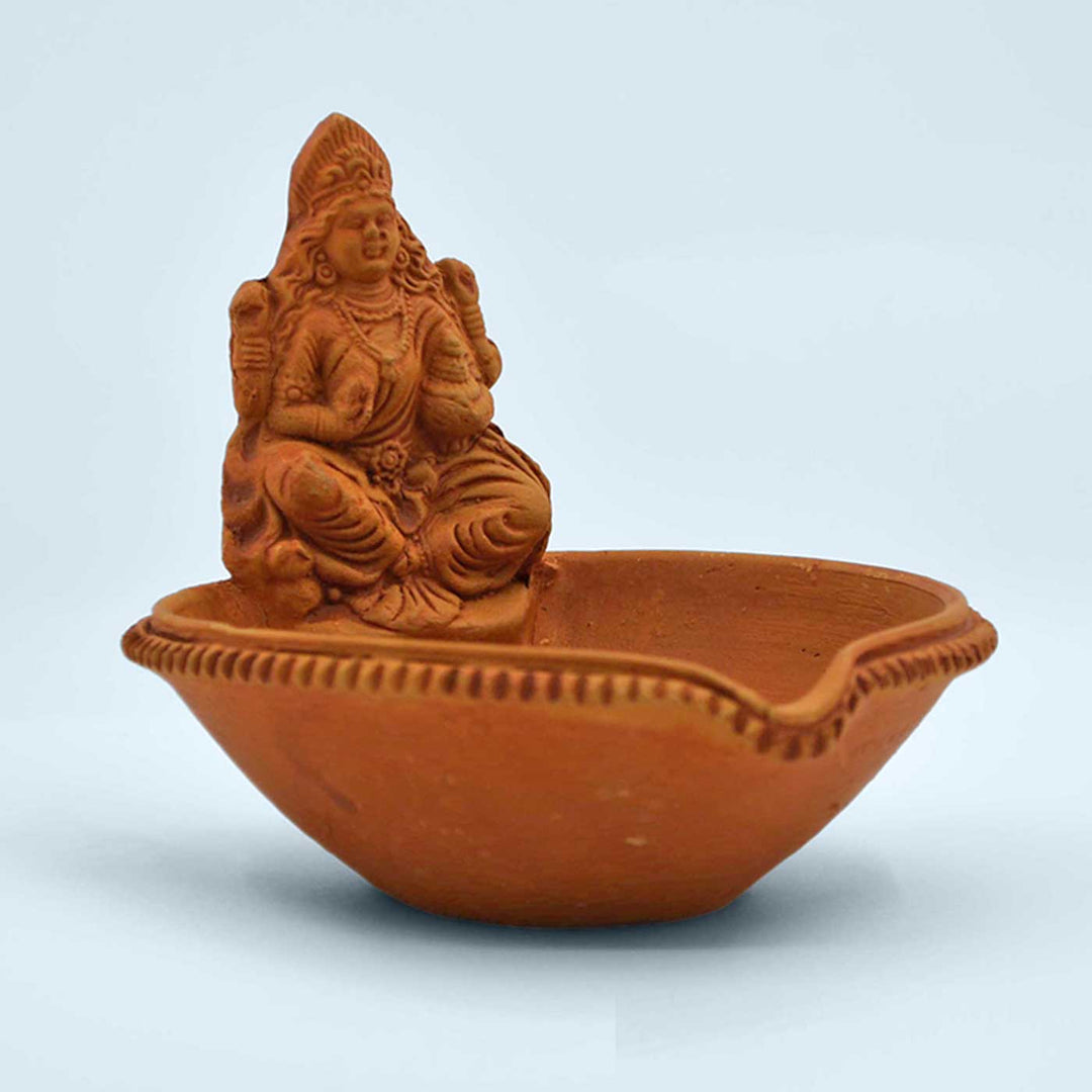 Handmade Lakshmiji Idol Terracotta Diya Ghee Batti Holder