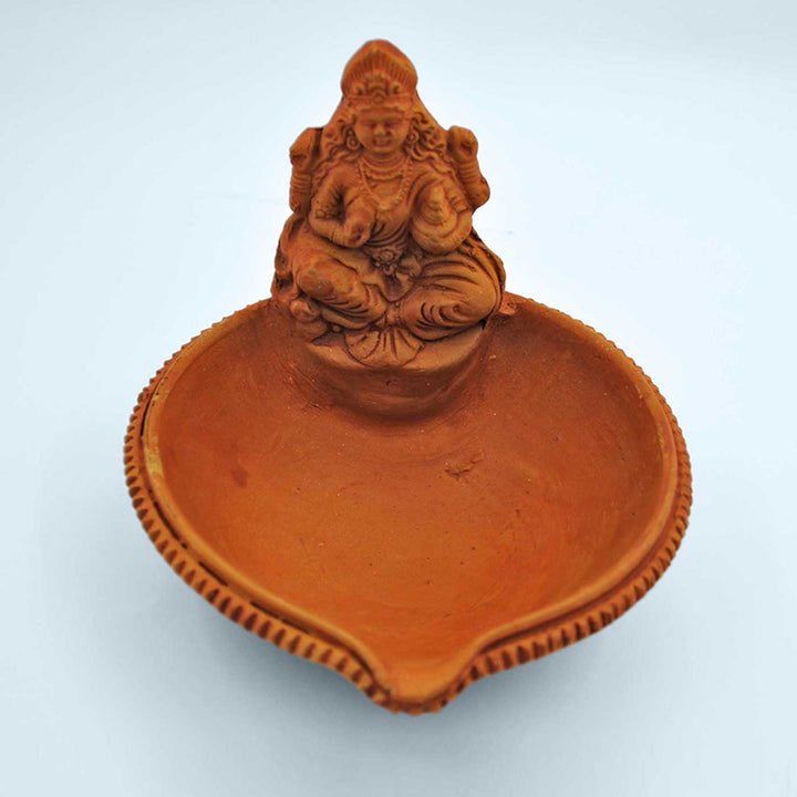Handmade Lakshmiji Idol Terracotta Diya Ghee Batti Holder