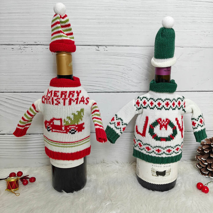 2 Pc | Handmade Knit Sweater Wine Bottle Covers