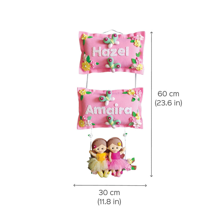Hand-stitched Pillow & Swing Theme Felt Kids Name Plate for Siblings