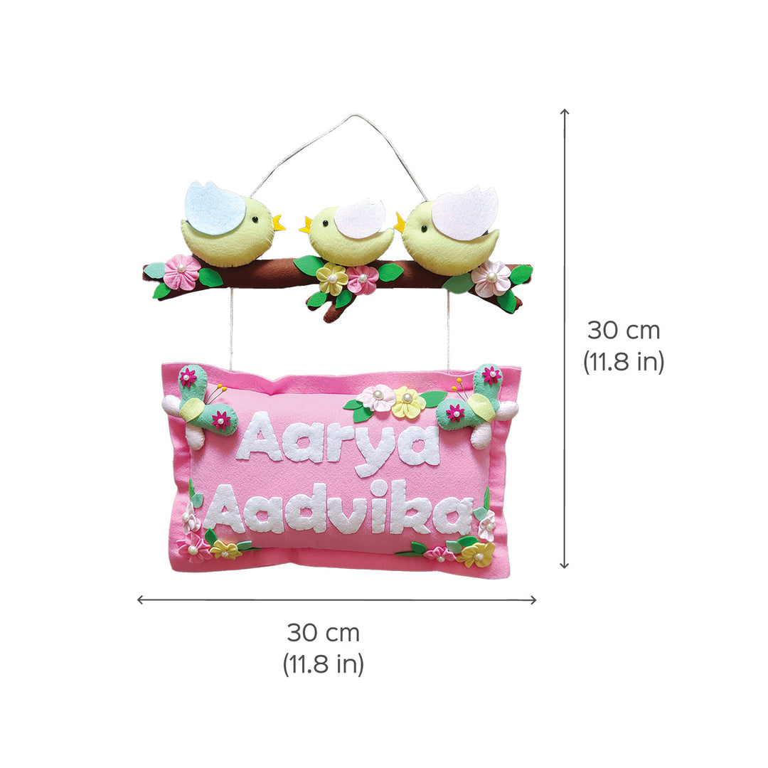 Hand-stitched Bird Themed Felt Kids Nameplate - Zwende
