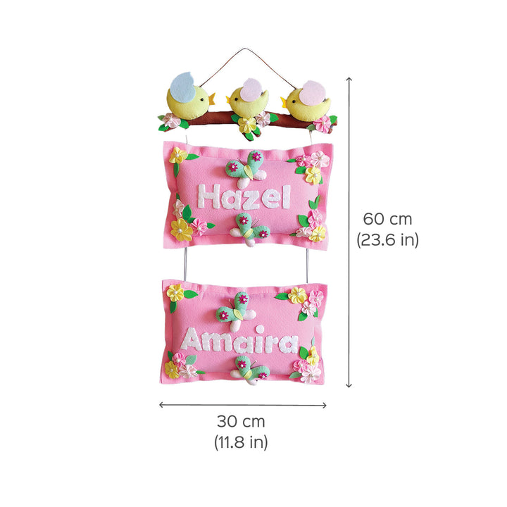 Hand-stitched Pillow & Bird Themed Felt Kids Nameplate with Swing