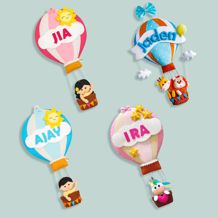 Hand-stitched Hot Air Balloon Felt Kids Nameplate