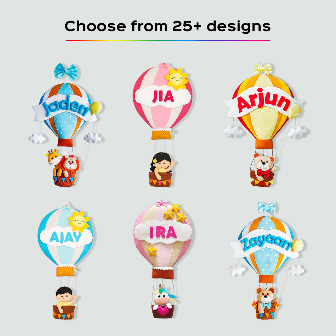 Hand-stitched Hot Air Balloon Felt Kids Nameplate With Birthdates