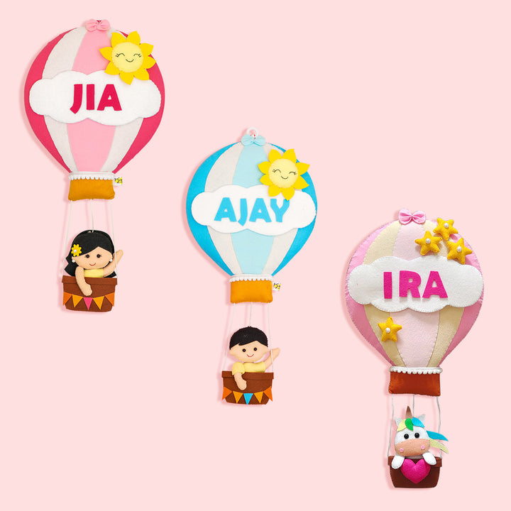 Hand-stitched Hot Air Balloon Felt Kids Nameplate With Birthdates