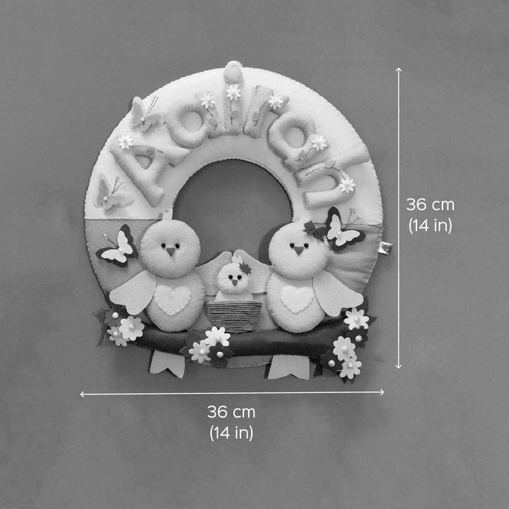Hand-stitched Cute Bird Family Themed Round Felt Kids Name Plate for Baby Girl