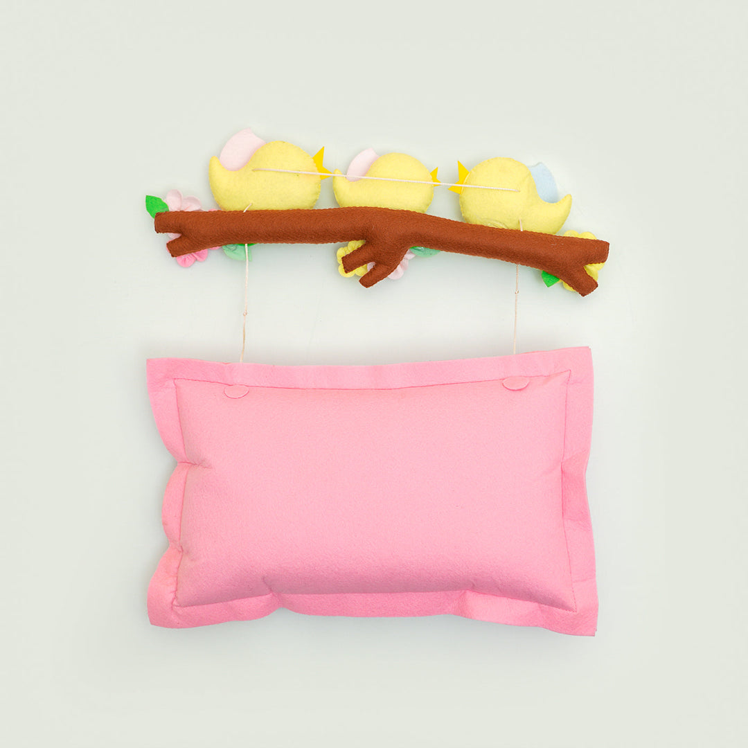 Hand-stitched Pillow & Bird Themed Felt Kids Nameplate with Swing