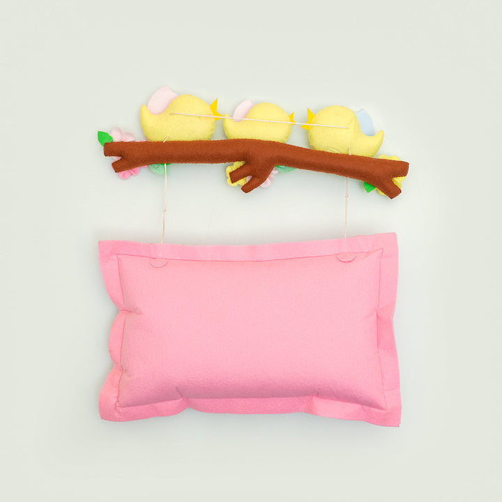 Hand-stitched Pillow & Bird Themed Felt Kids Nameplate with Swing