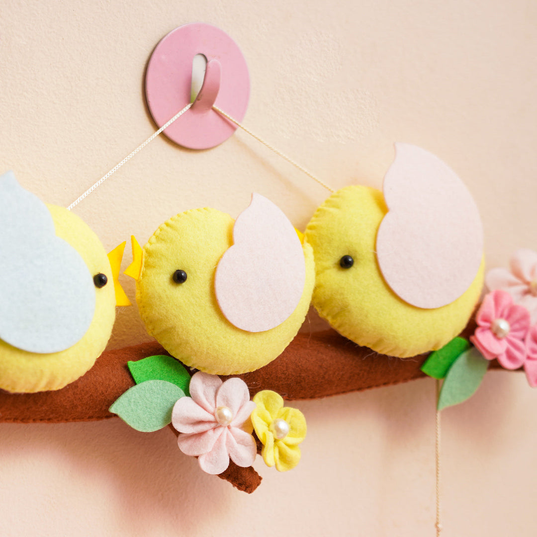 Hand-stitched Pillow & Bird Themed Felt Kids Nameplate with Swing