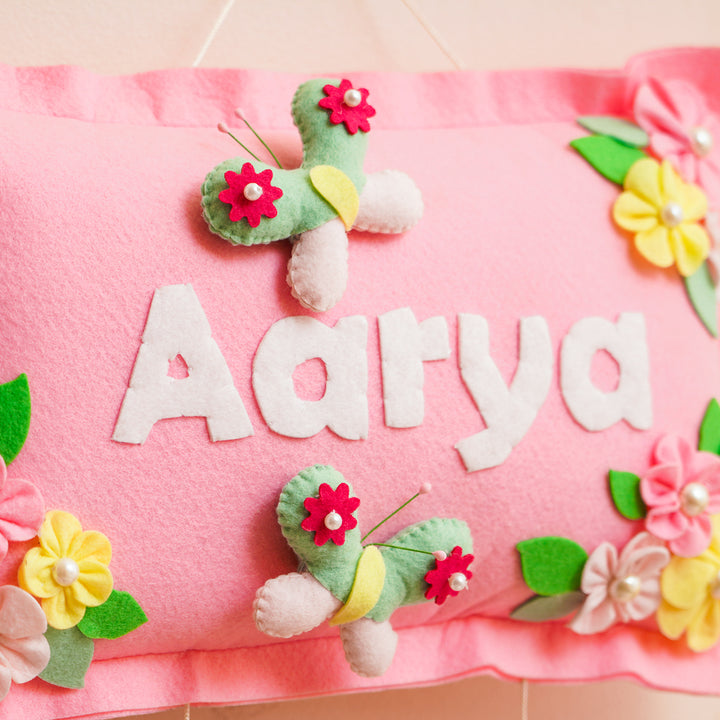 Hand-stitched Pillow & Swing Theme Felt Kids Name Plate for Siblings