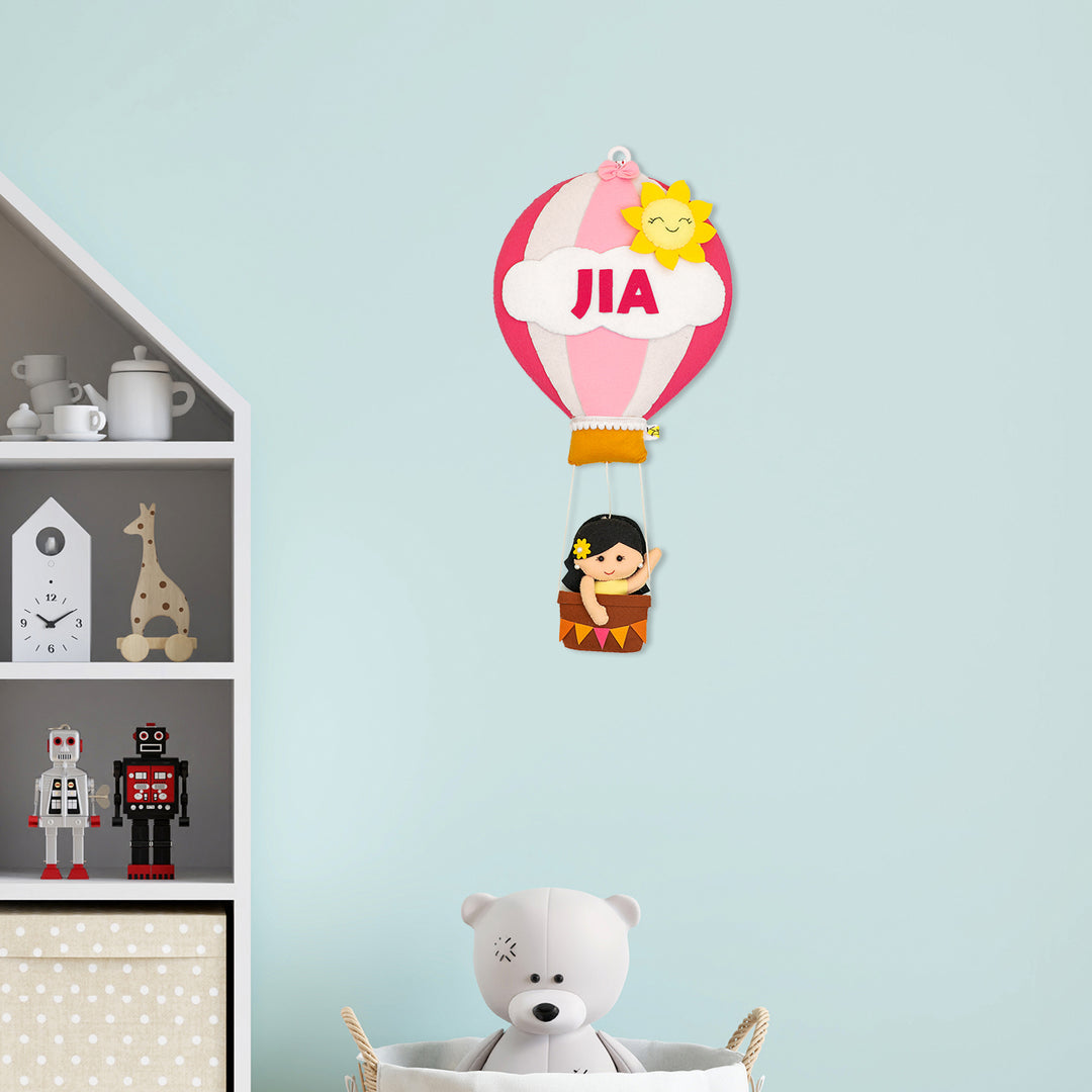 Hand-stitched Hot Air Balloon Felt Kids Nameplate - Zwende