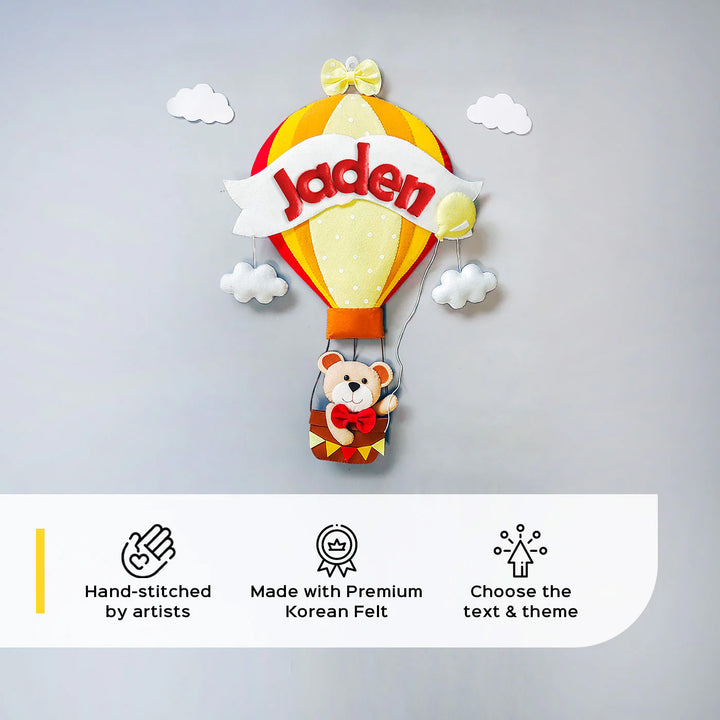 Hand-stitched Hot Air Balloon Felt Kids Nameplate