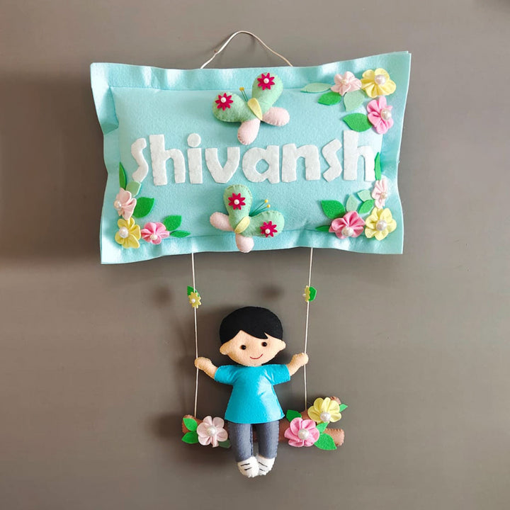 Hand-stitched Pillow & Swing Theme Felt Kids Name Plate