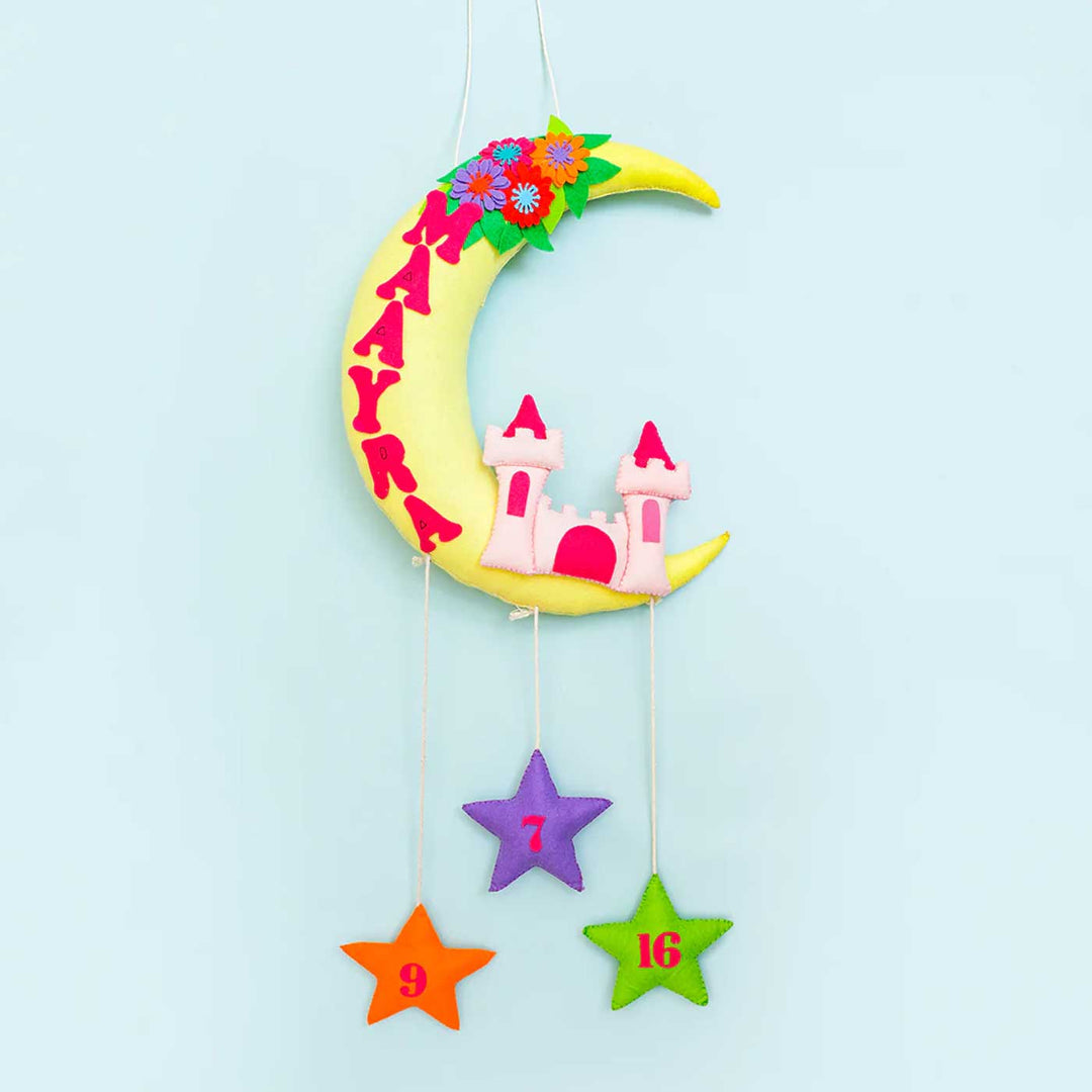 Handmade Castle on the Moon Kids Felt Name Hanging with Birthdate