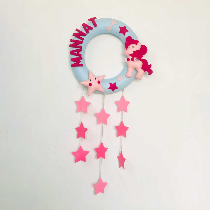 Handmade Personalized Pony Themed Felt Kids Name Hanging with Stars