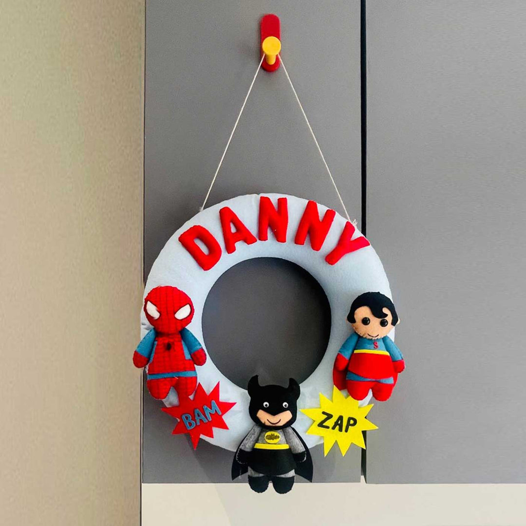 Handmade Personalized Mini Superhero Themed Felt Name Hanging