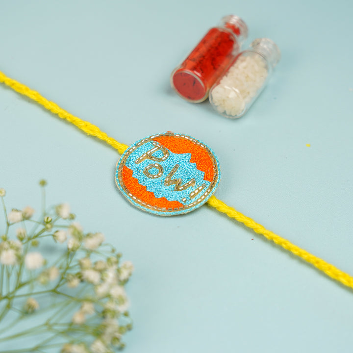 Handmade Beaded Pow Superhero Rakhi With Roli Chawal For Brother - Rakhi with Roli and Chawal