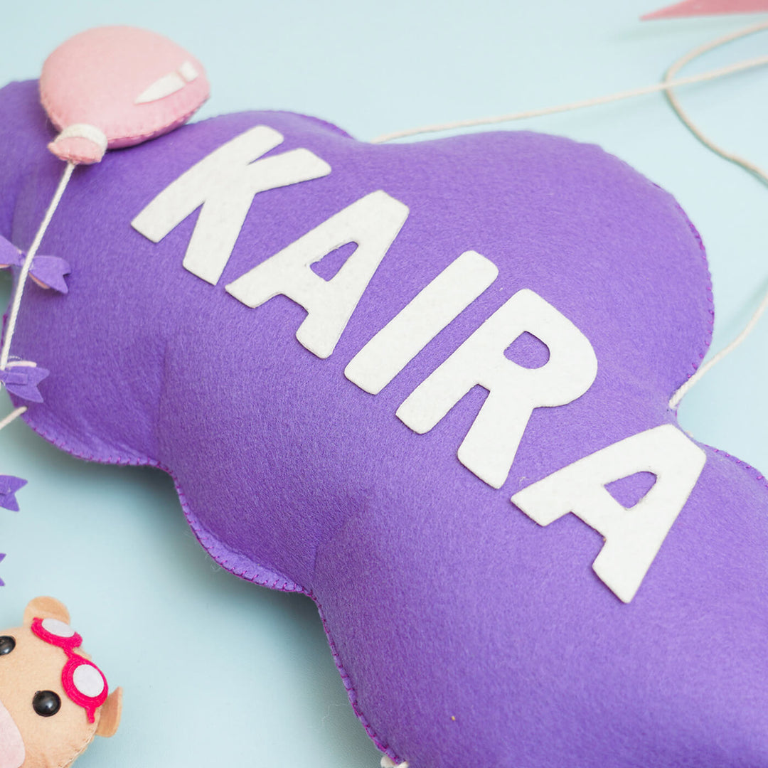 Handmade Personalized Felt Name Hanging Aviator - Name Personalization Example Front View