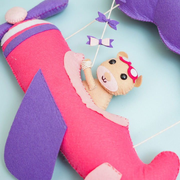 Handmade Personalized Felt Name Hanging Aviator - Close-up of Toy Hanging Detail