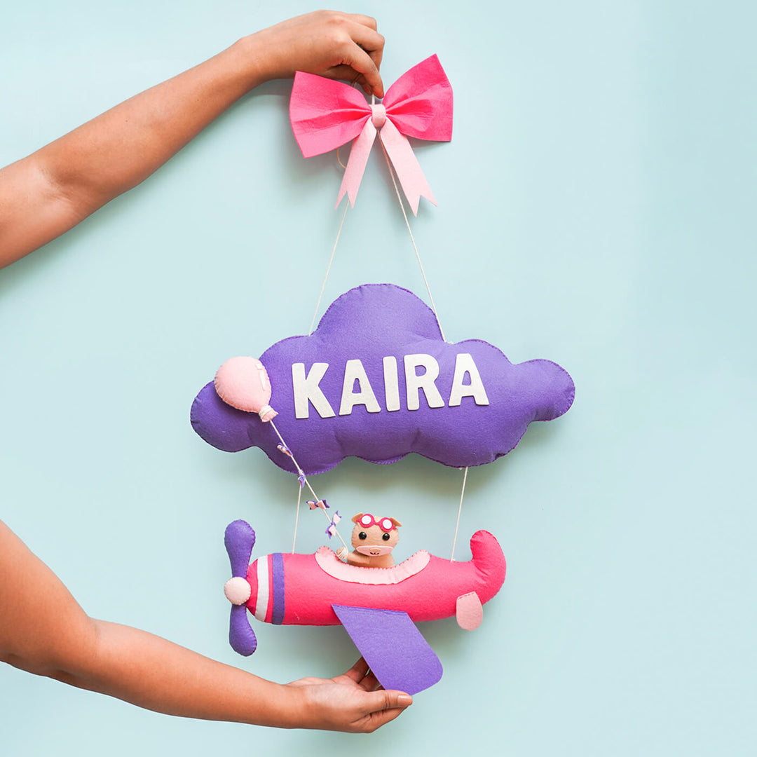 Handmade Personalized Felt Name Hanging Aviator - Name Personalization Hanging Display