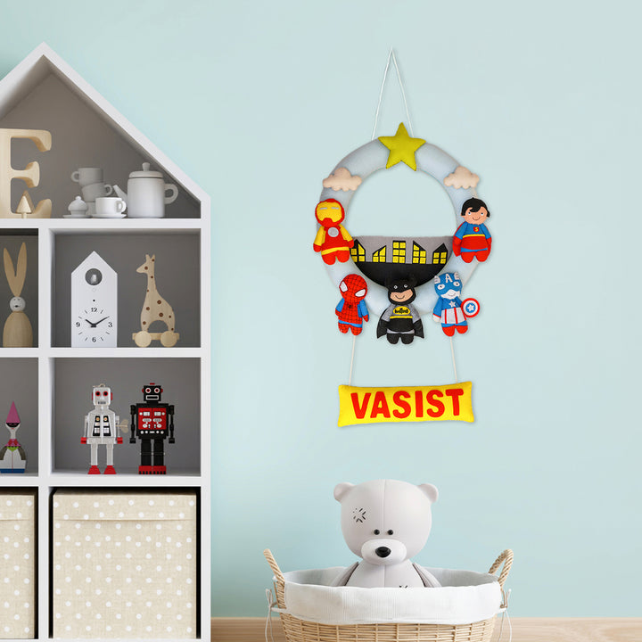 Handmade Personalized Superhero Themed Felt Kids Name Hanging - Hanging Personalized Name Sign Display