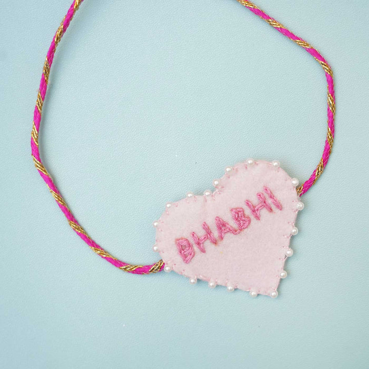Handmade Pink Heart Felt Rakhi With Roli Chawal for Bhabhi