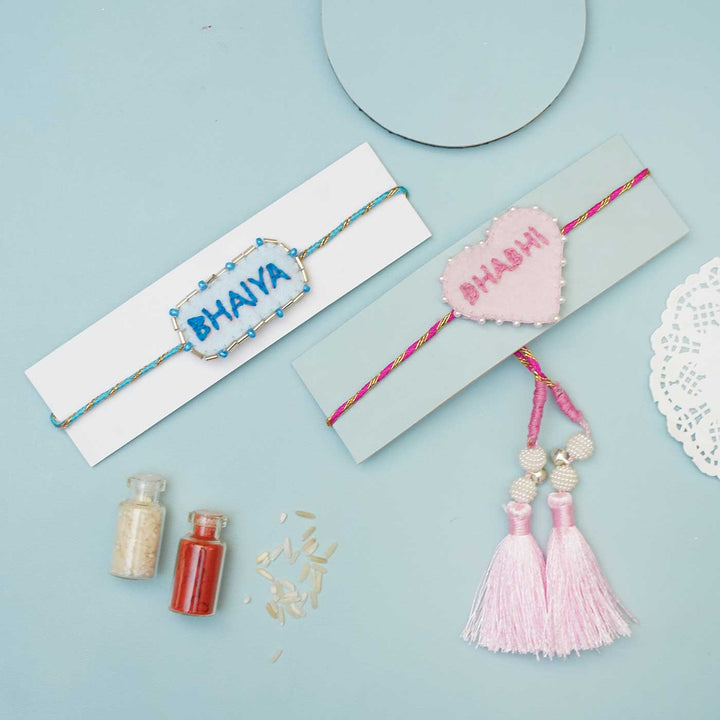 Handmade Felt Bhaiya Bhabhi Rakhi With Roli Chawal | Set of 2