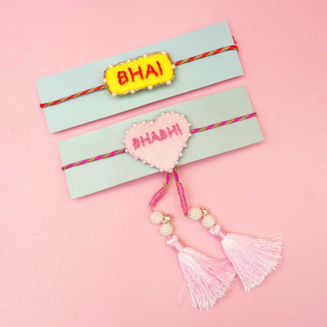 Handmade Felt Bhaiya Bhabhi Rakhi With Roli Chawal | Set of 2