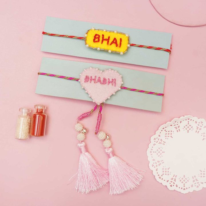 Handmade Felt Bhaiya Bhabhi Rakhi With Roli Chawal | Set of 2