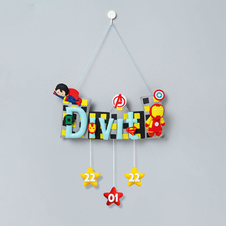 Handcrafted Superhero Themed Rectangle Felt Name Plate for Kids