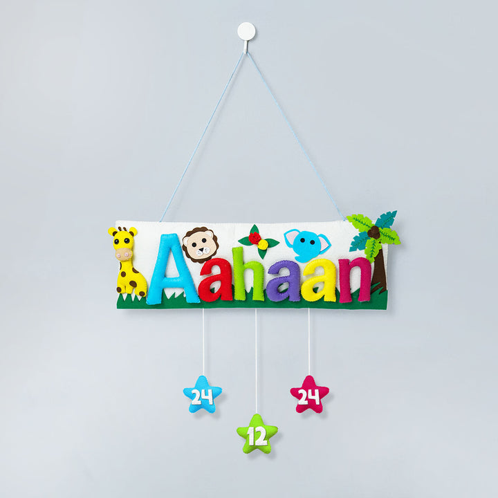Handcrafted Animal Safari Themed Rectangle Felt Name Plate for Kids
