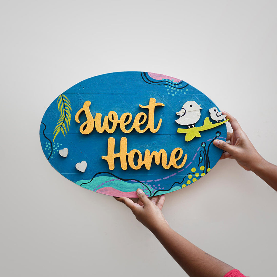 Hand Painted Personalized Oval Wooden Name Plate - Handheld Front View Showing Size
