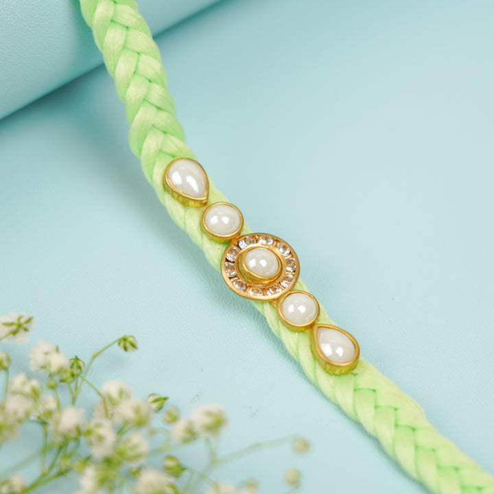 Handmade Braided Jadtar Silk Rakhi With Roli Chawal Set Of 2 - Single Bracelet Close-up (6)