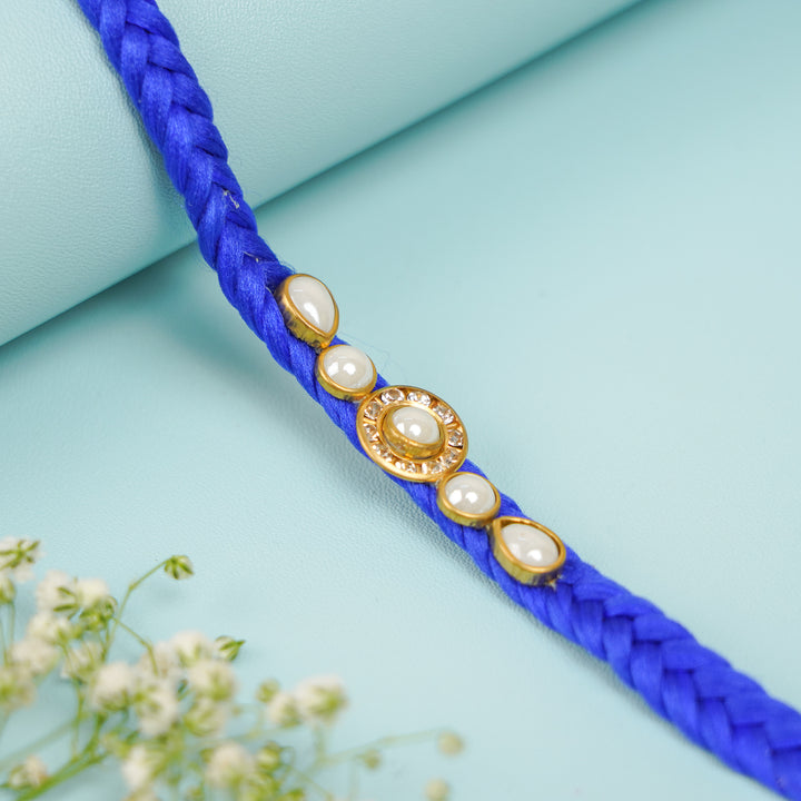 Handmade Braided Jadtar Silk Rakhi With Roli Chawal Set Of 2 - Single Bracelet Close-up (5)