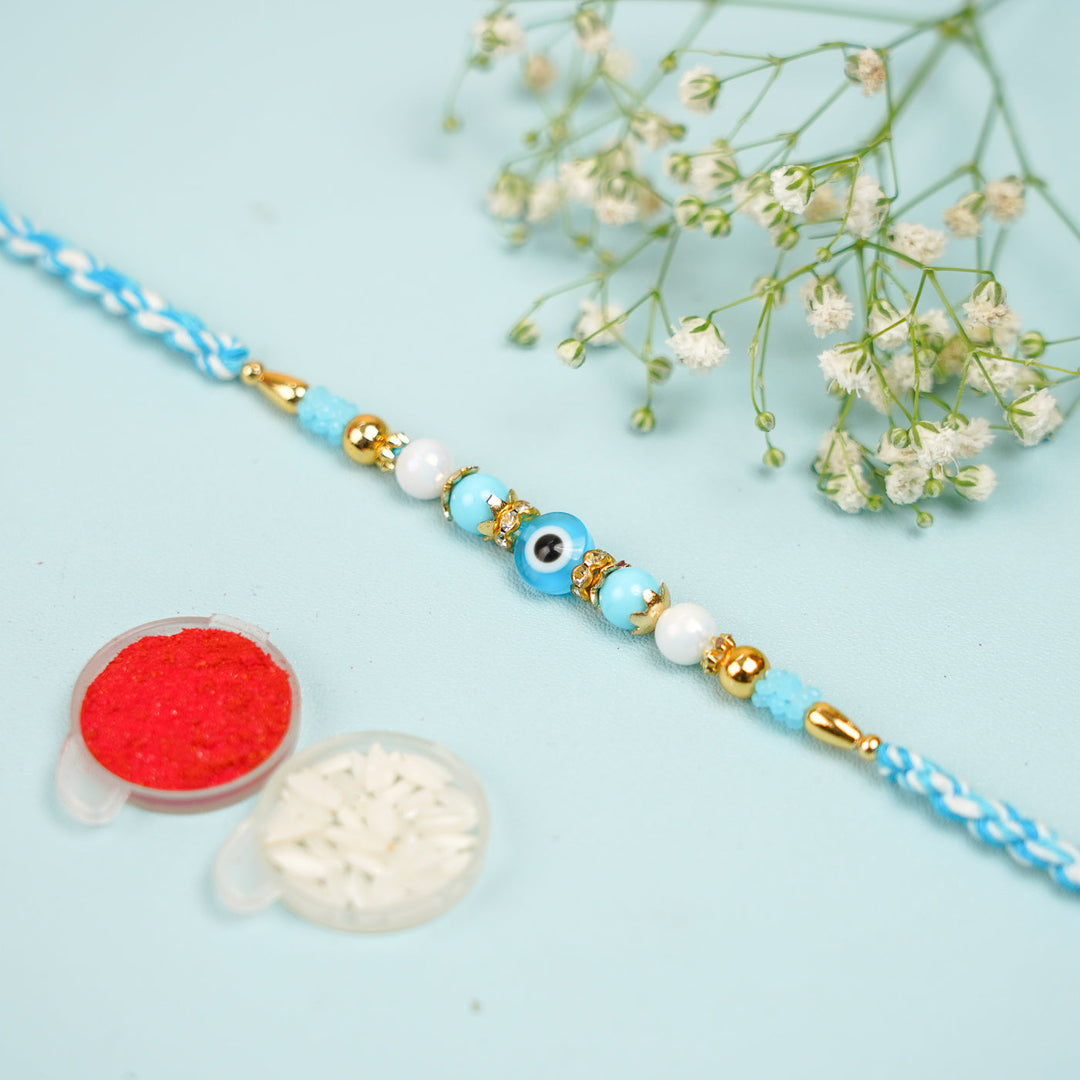 Handmade Beaded Evil Eye Bhaiya Bhabhi Rakhi With Roli Chawal Set Of 2 1 - Single Bracelet with Accessories